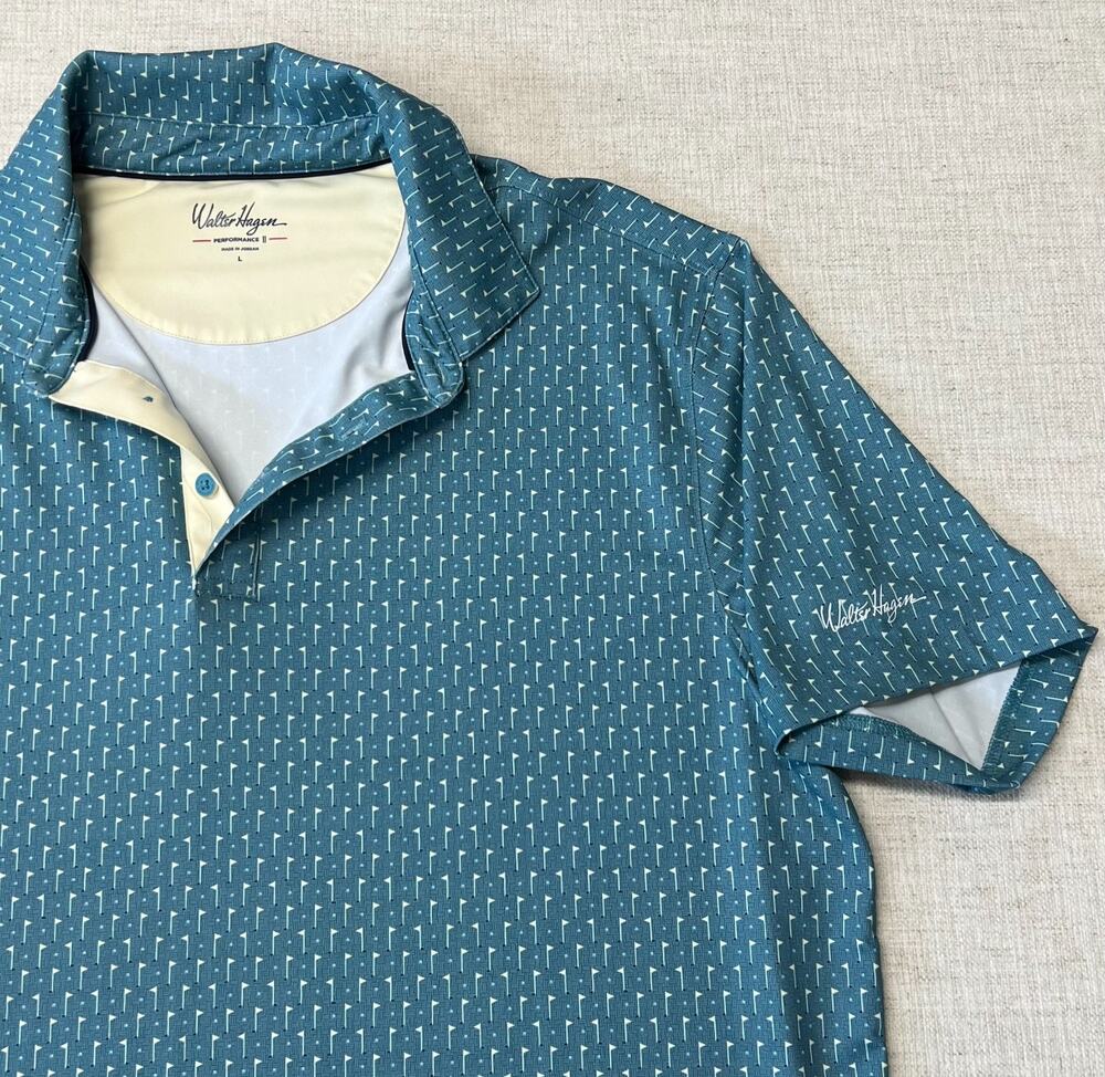 Walter Hagen Performance Blue Pattern Golf Polo Shirt – Men’s Large